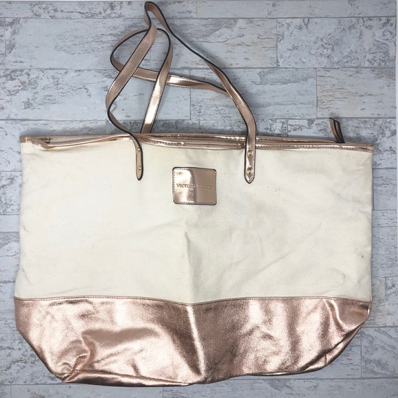 Victoria's Secret Handbags - Victoria's Secret Rose Gold Canvas Large Tote Bag